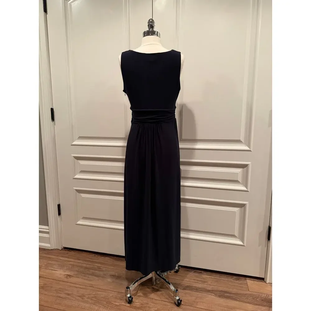 Tommy Hilfiger Navy Dress Plunging Neckline comfy long sleeveless Sz 10 A544 - Picture 2 of 7